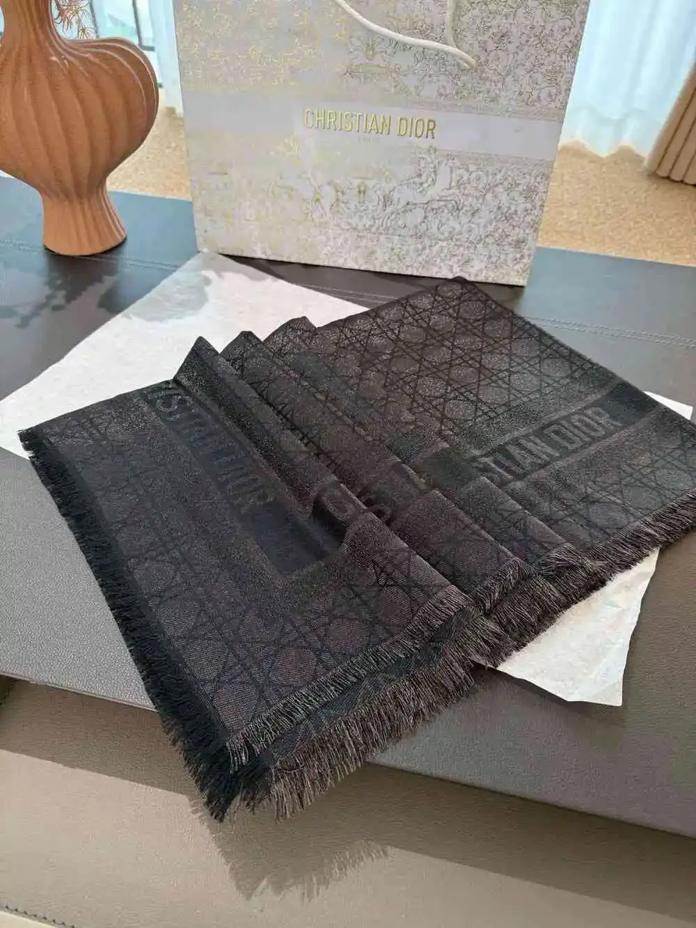 DIOR Black Monogram Sheer Scarf